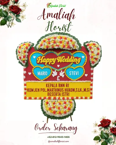 Karangan Papan Bunga Pernikahan di Sukamaju Baru